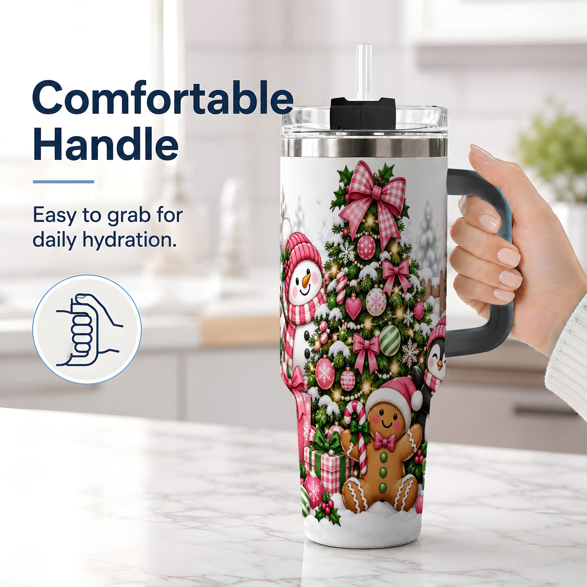 #pl[40oz|Black] Cute Christmas Characters Tumbler, 40oz Stainless Steel Tumbler for Drinks
