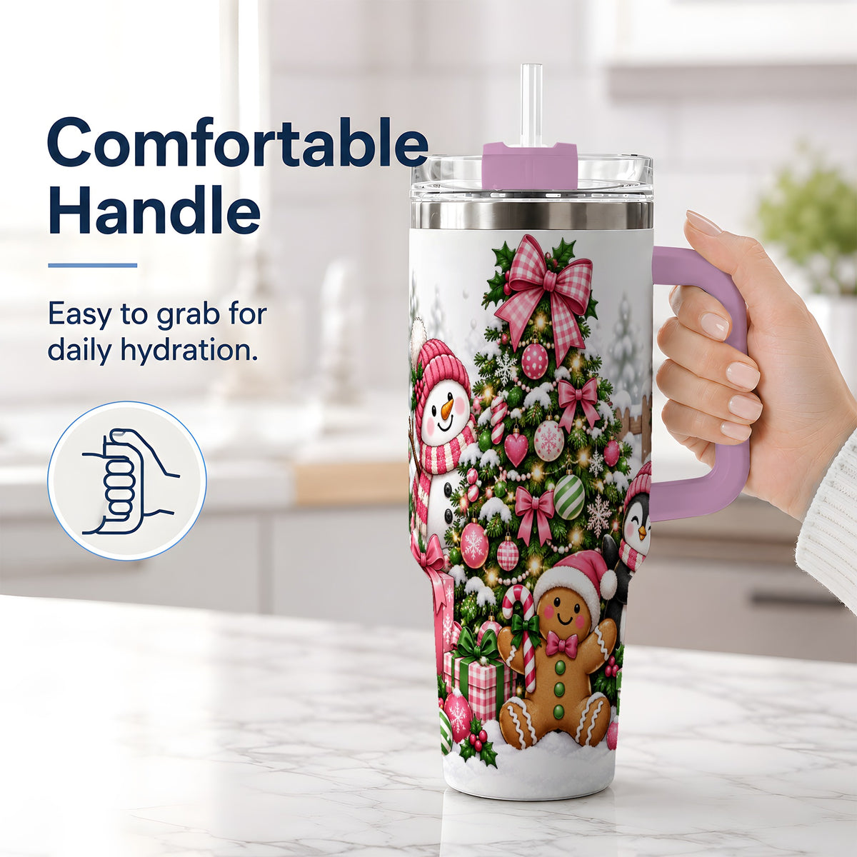 #pl[40oz|Pink] Cute Christmas Characters Tumbler, 40oz Stainless Steel Tumbler for Drinks