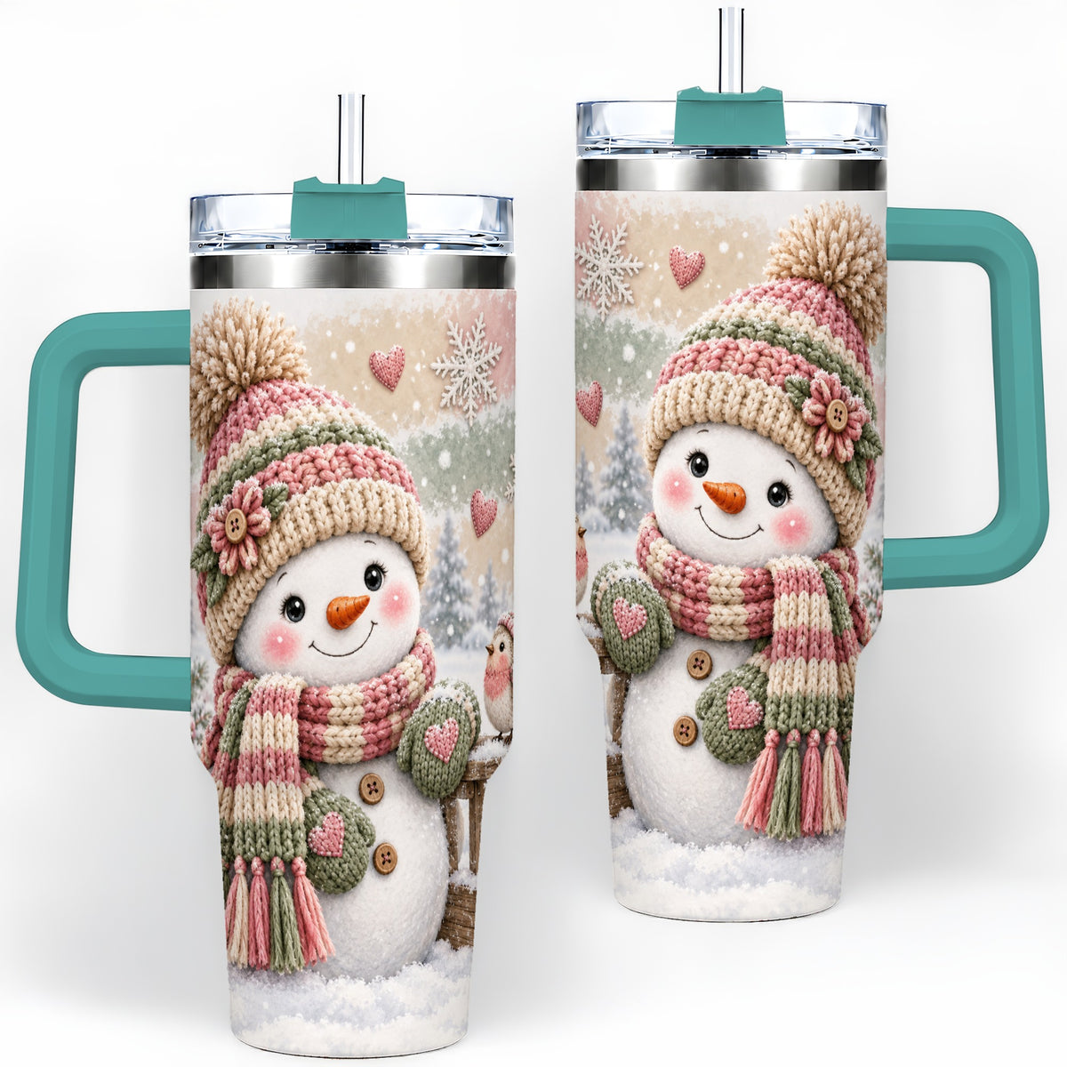 #pl[40oz|Green] Cozy Winter Snowman Tumbler, 40oz Stainless Steel Tumbler for Daily Use
