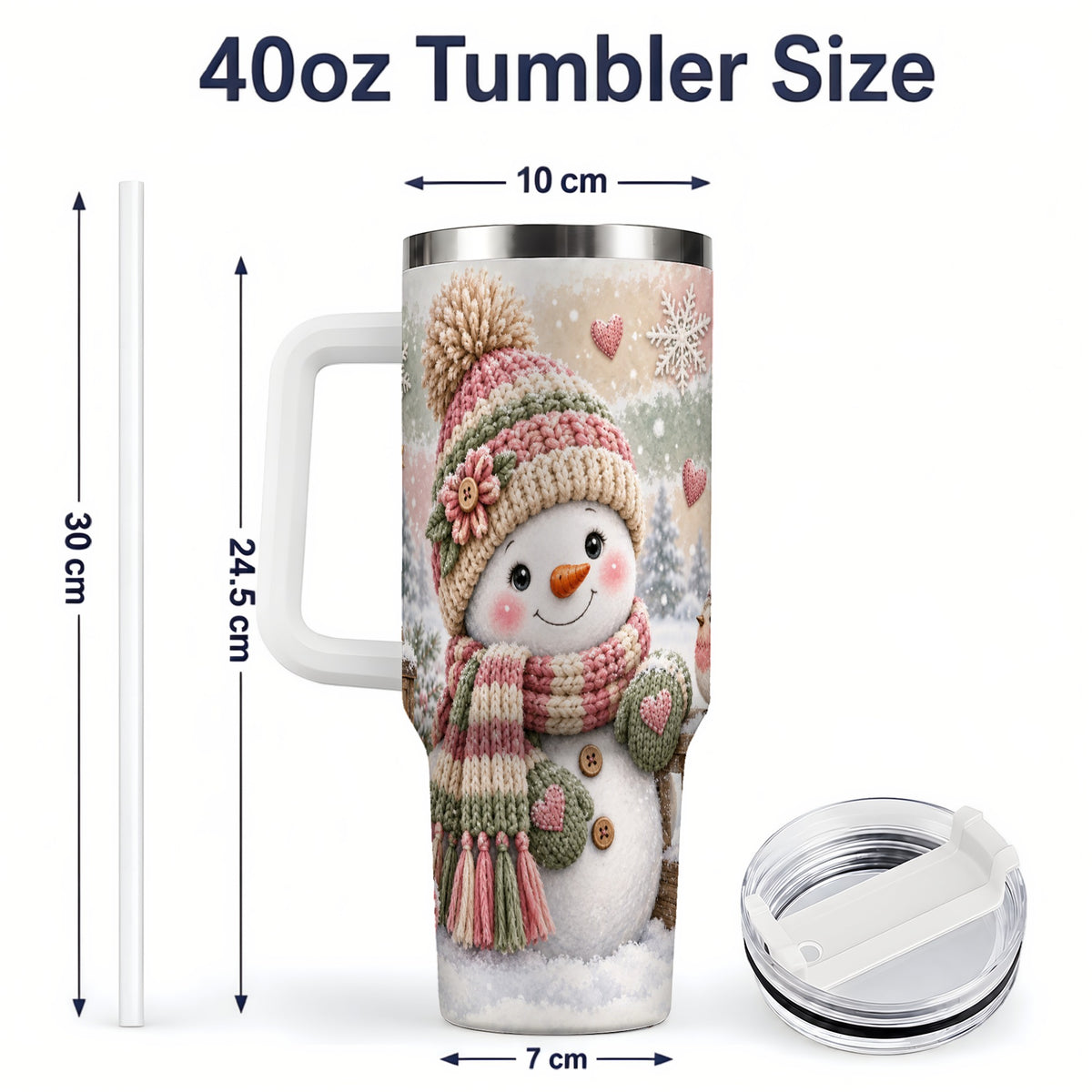 #pl[40oz|White] Cozy Winter Snowman Tumbler, 40oz Stainless Steel Tumbler for Daily Use