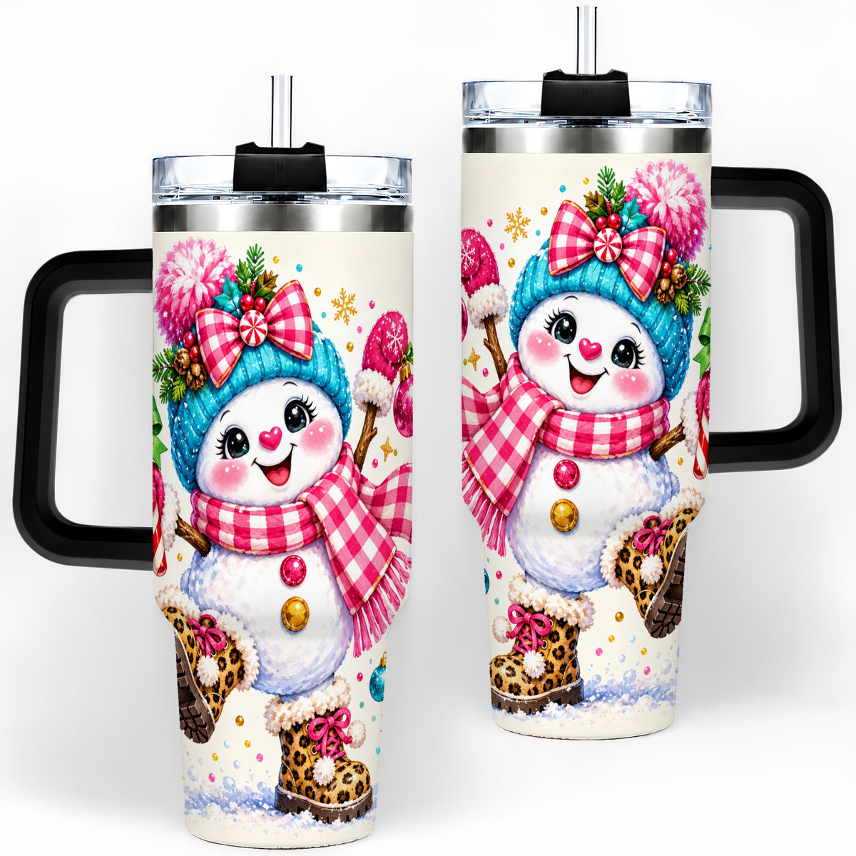 #pl[40oz|Black] Colorful Christmas Snowman Tumbler, 40oz Stainless Steel Tumbler for Drinks