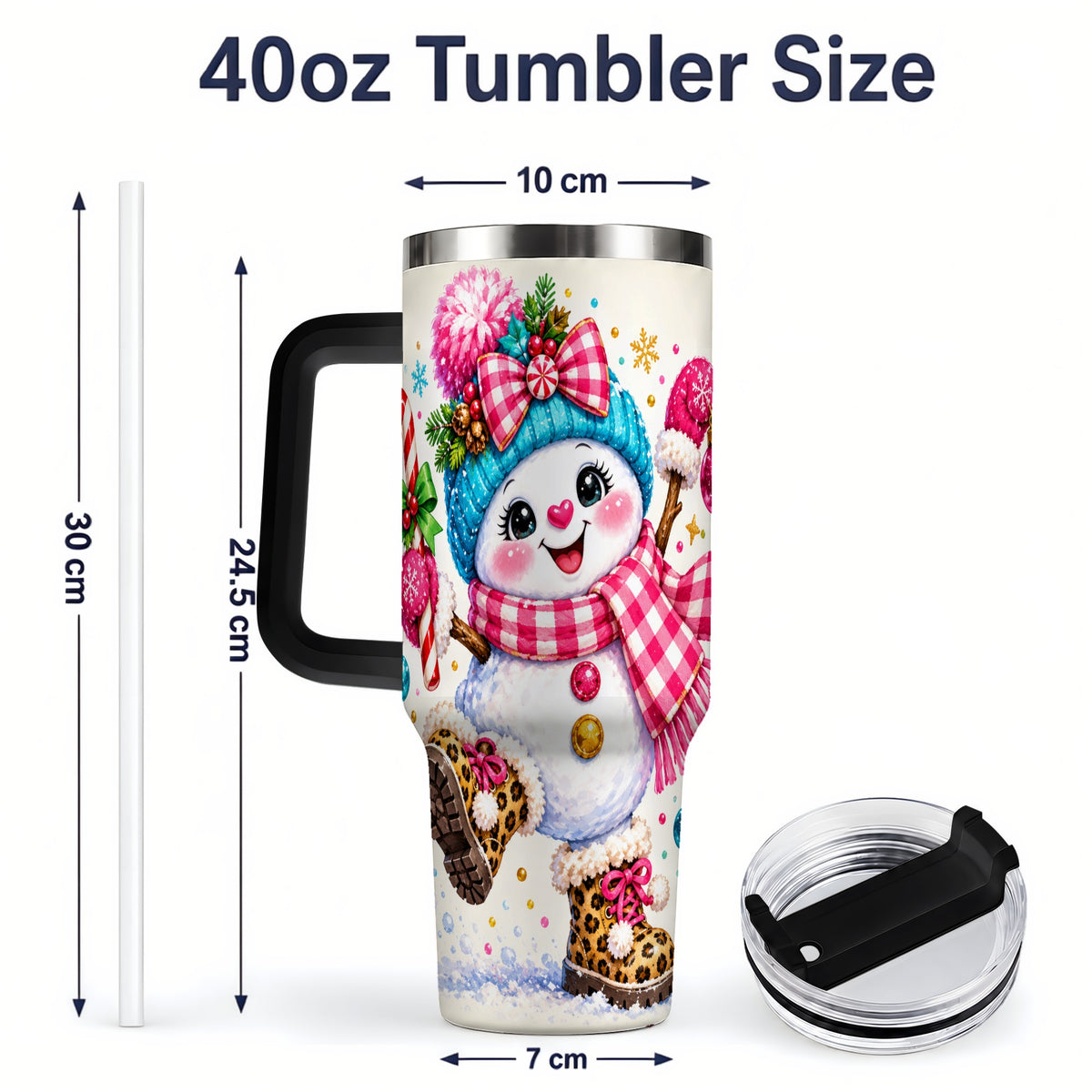 #pl[40oz|Black] Colorful Christmas Snowman Tumbler, 40oz Stainless Steel Tumbler for Drinks