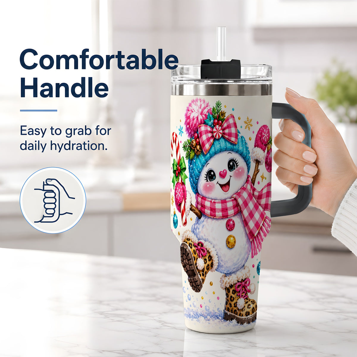 #pl[40oz|Black] Colorful Christmas Snowman Tumbler, 40oz Stainless Steel Tumbler for Drinks