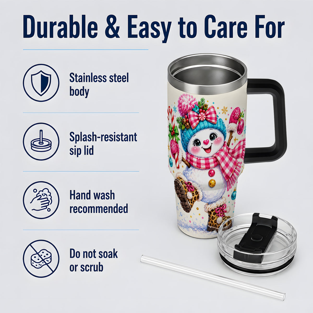 #pl[40oz|Black] Colorful Christmas Snowman Tumbler, 40oz Stainless Steel Tumbler for Drinks