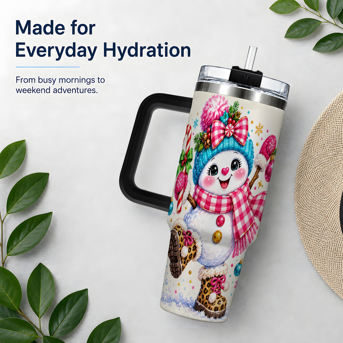 #pl[40oz|Black] Colorful Christmas Snowman Tumbler, 40oz Stainless Steel Tumbler for Drinks