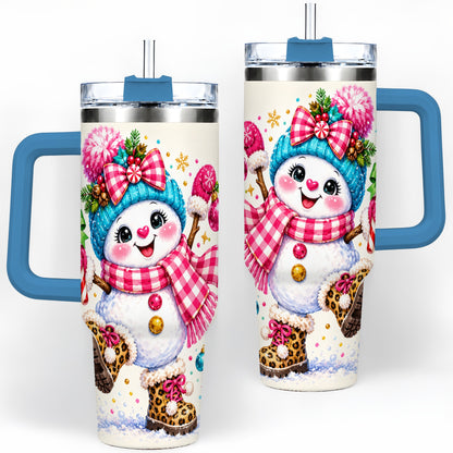 #pl[40oz|Blue] Colorful Christmas Snowman Tumbler, 40oz Stainless Steel Tumbler for Drinks