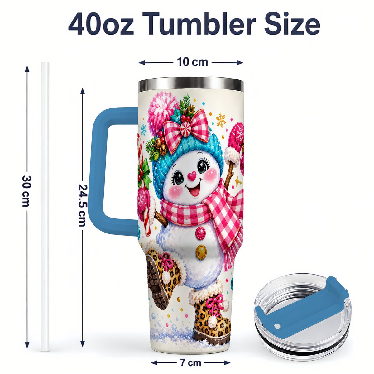 #pl[40oz|Blue] Colorful Christmas Snowman Tumbler, 40oz Stainless Steel Tumbler for Drinks