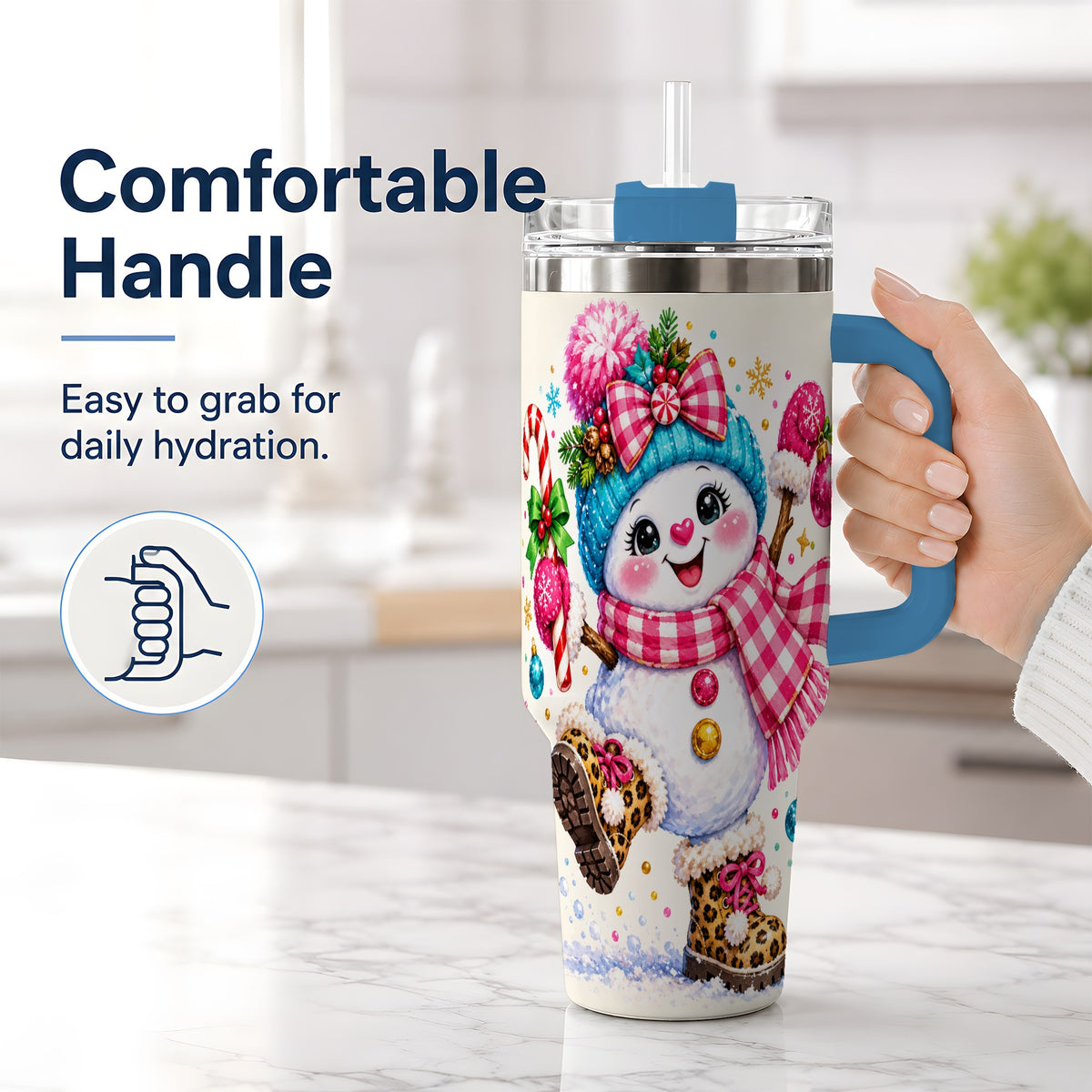 #pl[40oz|Blue] Colorful Christmas Snowman Tumbler, 40oz Stainless Steel Tumbler for Drinks