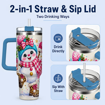 #pl[40oz|Blue] Colorful Christmas Snowman Tumbler, 40oz Stainless Steel Tumbler for Drinks