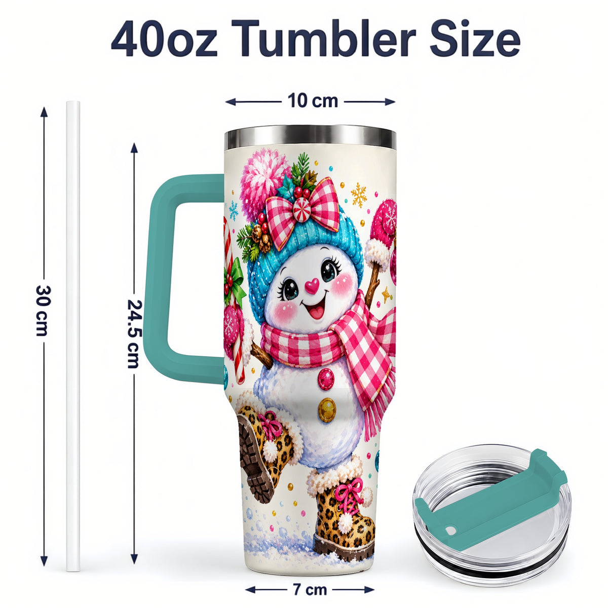 #pl[40oz|Green] Colorful Christmas Snowman Tumbler, 40oz Stainless Steel Tumbler for Drinks