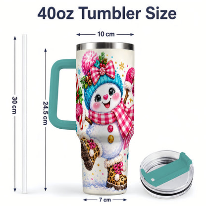 #pl[40oz|Green] Colorful Christmas Snowman Tumbler, 40oz Stainless Steel Tumbler for Drinks