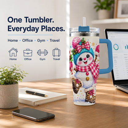 #pl[40oz|Blue] Colorful Christmas Snowman Tumbler, 40oz Stainless Steel Tumbler for Drinks