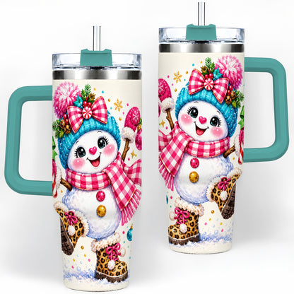 #pl[40oz|Green] Colorful Christmas Snowman Tumbler, 40oz Stainless Steel Tumbler for Drinks