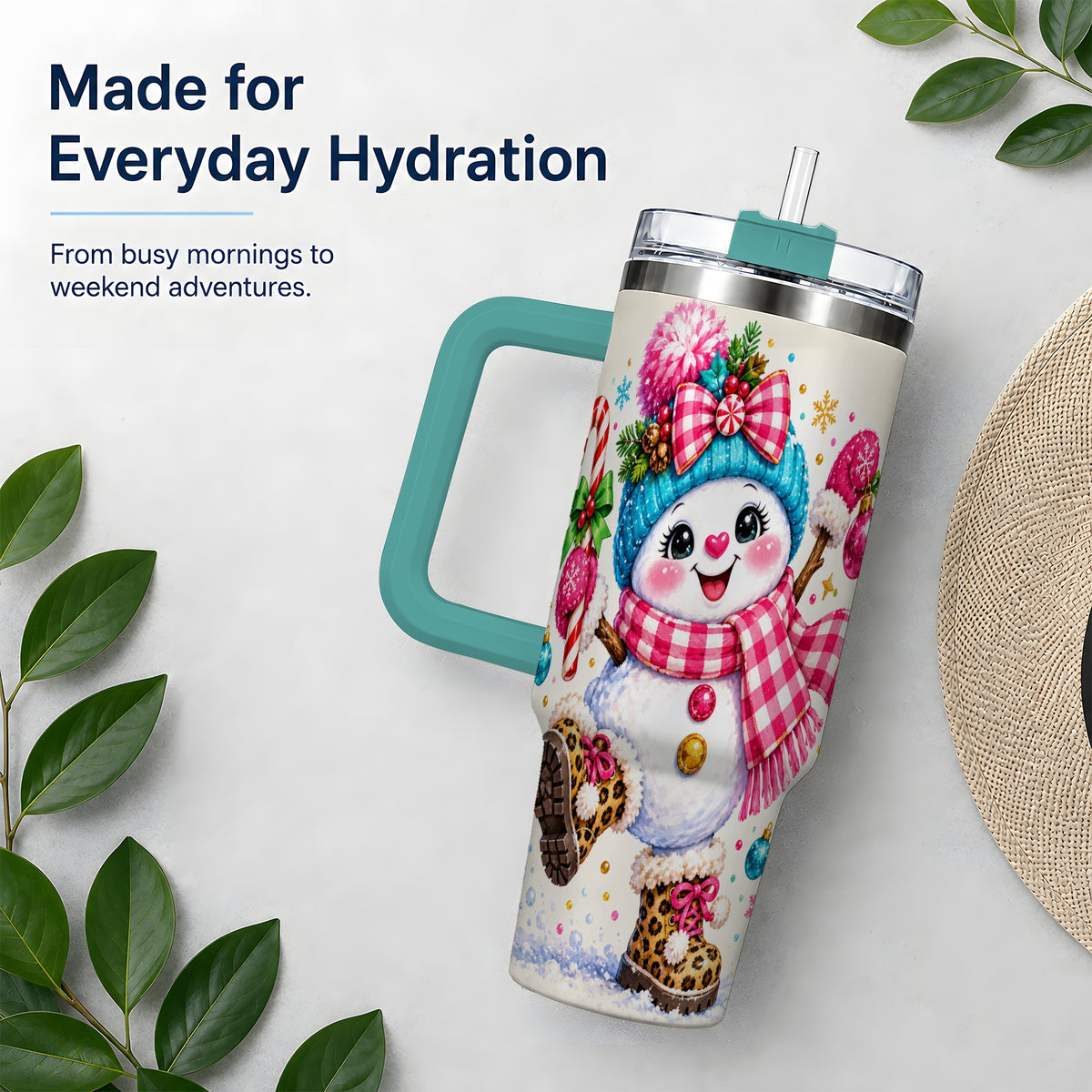 #pl[40oz|Green] Colorful Christmas Snowman Tumbler, 40oz Stainless Steel Tumbler for Drinks