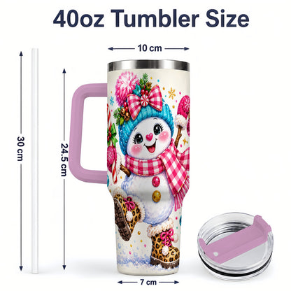 #pl[40oz|Pink] Colorful Christmas Snowman Tumbler, 40oz Stainless Steel Tumbler for Drinks