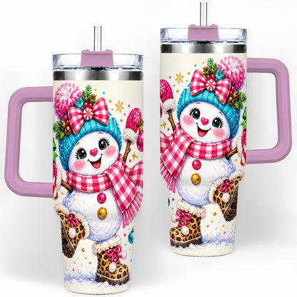 #pl[40oz|Pink] Colorful Christmas Snowman Tumbler, 40oz Stainless Steel Tumbler for Drinks