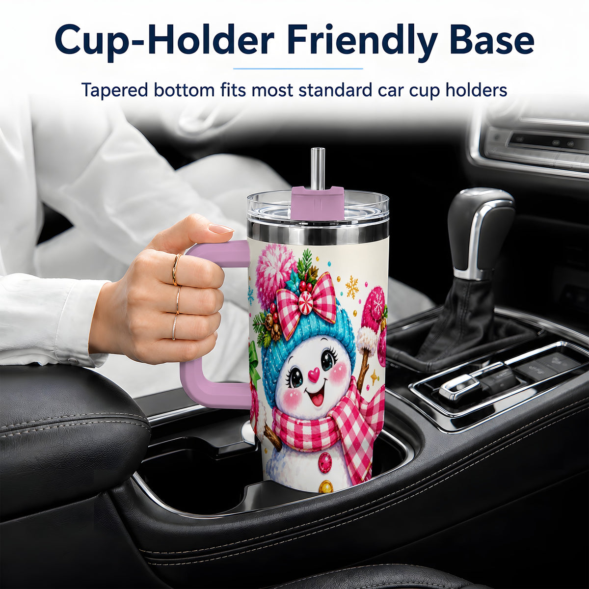 #pl[40oz|Pink] Colorful Christmas Snowman Tumbler, 40oz Stainless Steel Tumbler for Drinks
