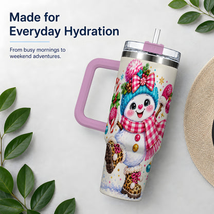 #pl[40oz|Pink] Colorful Christmas Snowman Tumbler, 40oz Stainless Steel Tumbler for Drinks