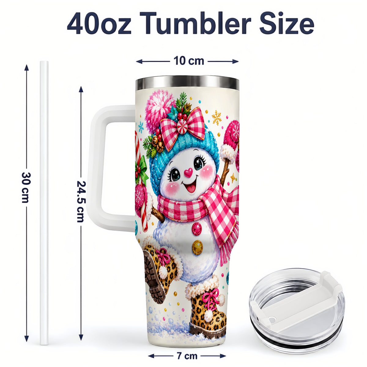 #pl[40oz|White] Colorful Christmas Snowman Tumbler, 40oz Stainless Steel Tumbler for Drinks