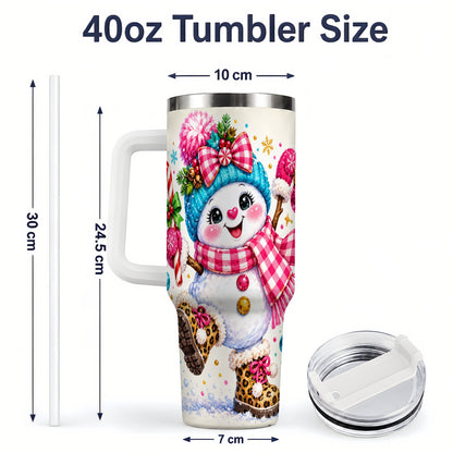 #pl[40oz|White] Colorful Christmas Snowman Tumbler, 40oz Stainless Steel Tumbler for Drinks
