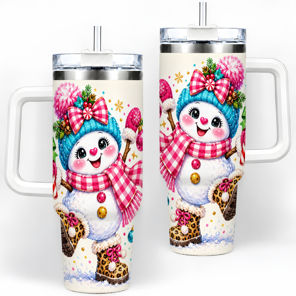 Colorful Christmas Snowman Tumbler, 40oz Stainless Steel Tumbler for Drinks