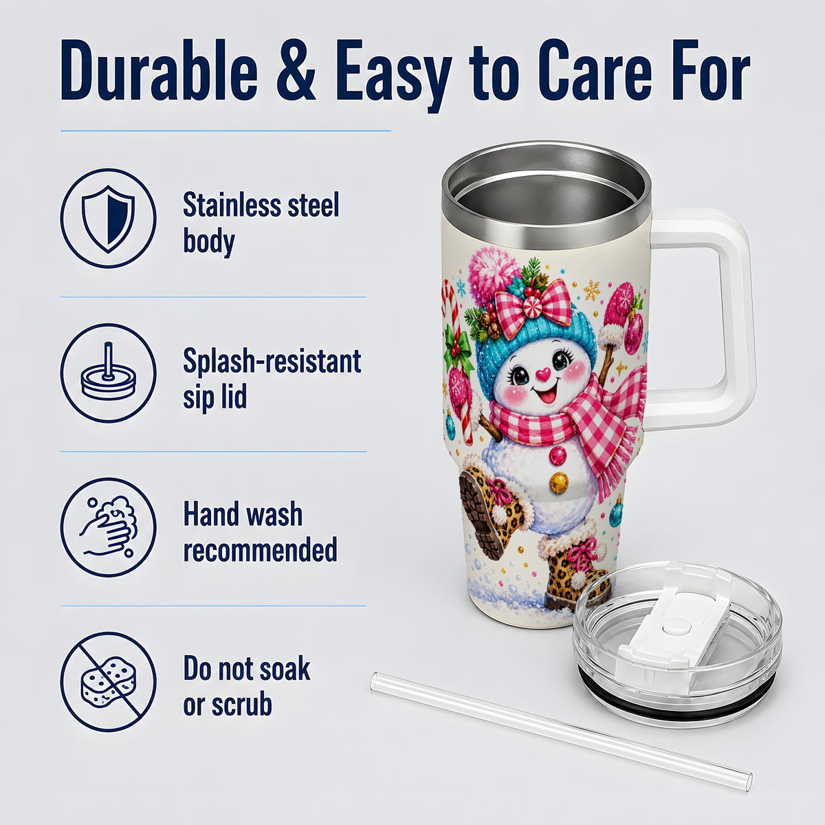 #pl[40oz|White] Colorful Christmas Snowman Tumbler, 40oz Stainless Steel Tumbler for Drinks
