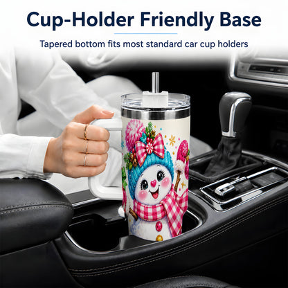 #pl[40oz|White] Colorful Christmas Snowman Tumbler, 40oz Stainless Steel Tumbler for Drinks