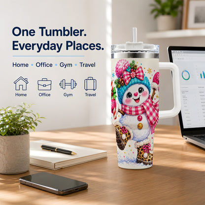 #pl[40oz|White] Colorful Christmas Snowman Tumbler, 40oz Stainless Steel Tumbler for Drinks