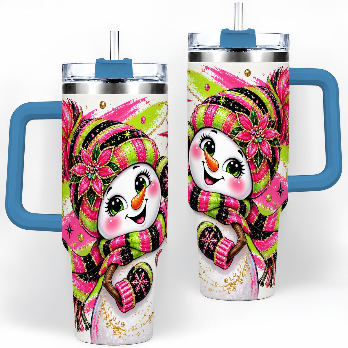 #pl[40oz|Blue] Bold Neon Snowman Tumbler, 40oz Stainless Steel Tumbler for Daily Use