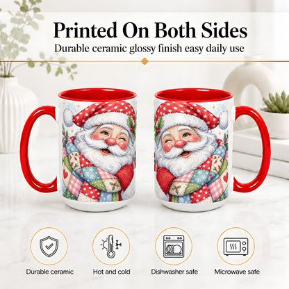 #pl[15oz|Red] Patchwork Santa Christmas Mug, Ceramic Mug with Watercolor Art