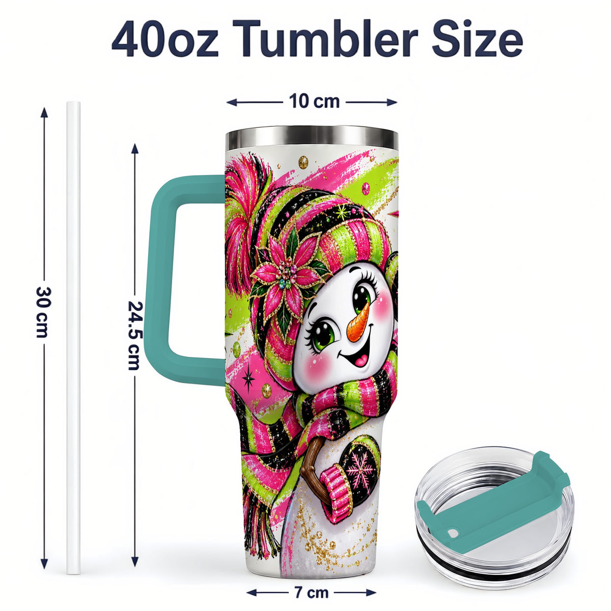 #pl[40oz|Green] Bold Neon Snowman Tumbler, 40oz Stainless Steel Tumbler for Daily Use