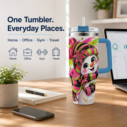 #pl[40oz|Blue] Bold Neon Snowman Tumbler, 40oz Stainless Steel Tumbler for Daily Use