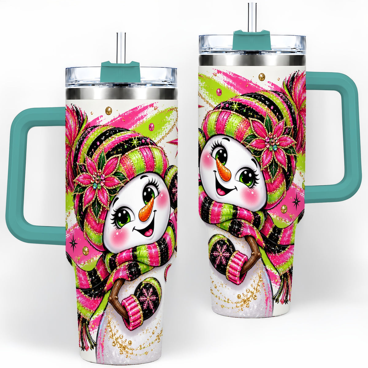 #pl[40oz|Green] Bold Neon Snowman Tumbler, 40oz Stainless Steel Tumbler for Daily Use