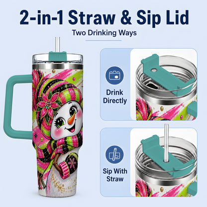 #pl[40oz|Green] Bold Neon Snowman Tumbler, 40oz Stainless Steel Tumbler for Daily Use