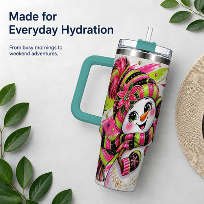 #pl[40oz|Green] Bold Neon Snowman Tumbler, 40oz Stainless Steel Tumbler for Daily Use
