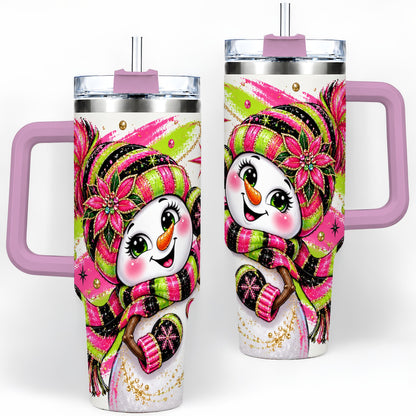 #pl[40oz|Pink] Bold Neon Snowman Tumbler, 40oz Stainless Steel Tumbler for Daily Use
