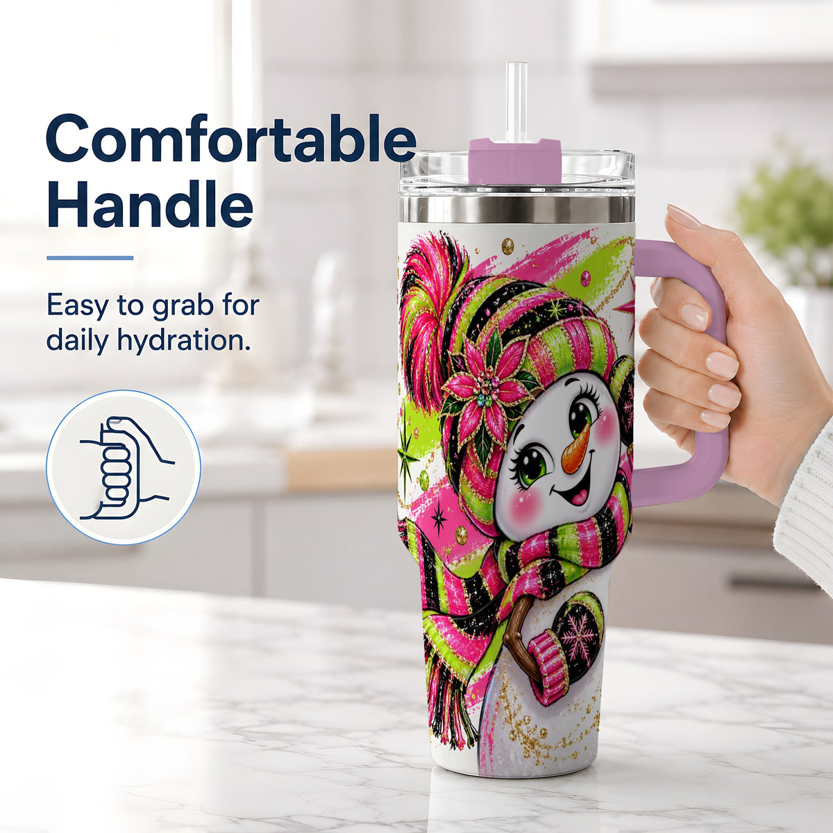 #pl[40oz|Pink] Bold Neon Snowman Tumbler, 40oz Stainless Steel Tumbler for Daily Use