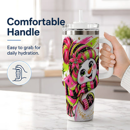 #pl[40oz|White] Bold Neon Snowman Tumbler, 40oz Stainless Steel Tumbler for Daily Use