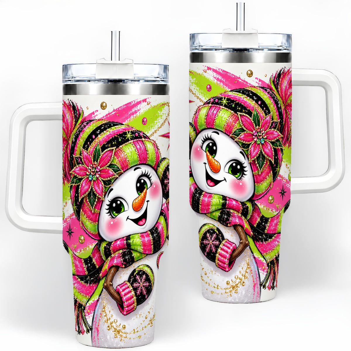 Bold Neon Snowman Tumbler, 40oz Stainless Steel Tumbler for Daily Use