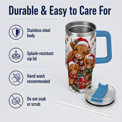 #pl[40oz|Blue] Christmas Highland Cow Tumbler, 40oz Tumbler for Daily Drinks