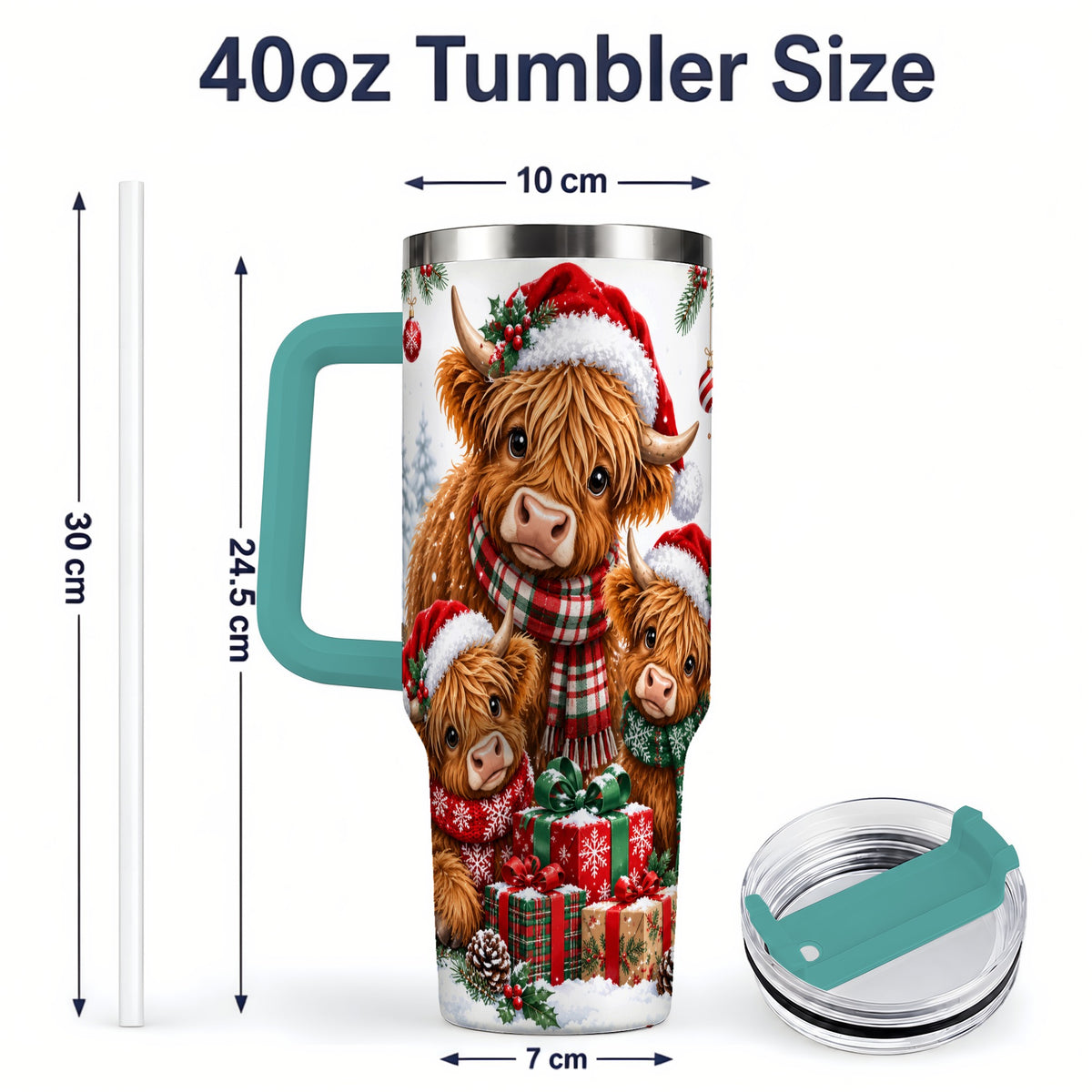 #pl[40oz|Green] Christmas Highland Cow Tumbler, 40oz Tumbler for Daily Drinks