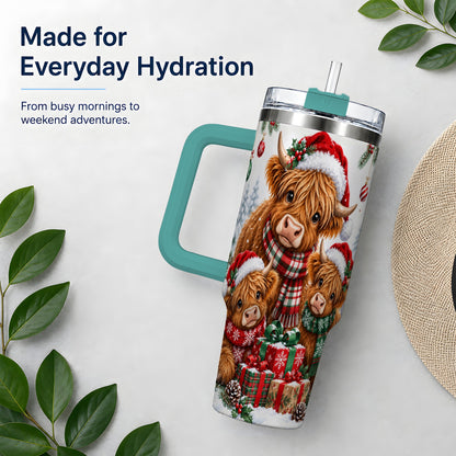 #pl[40oz|Green] Christmas Highland Cow Tumbler, 40oz Tumbler for Daily Drinks