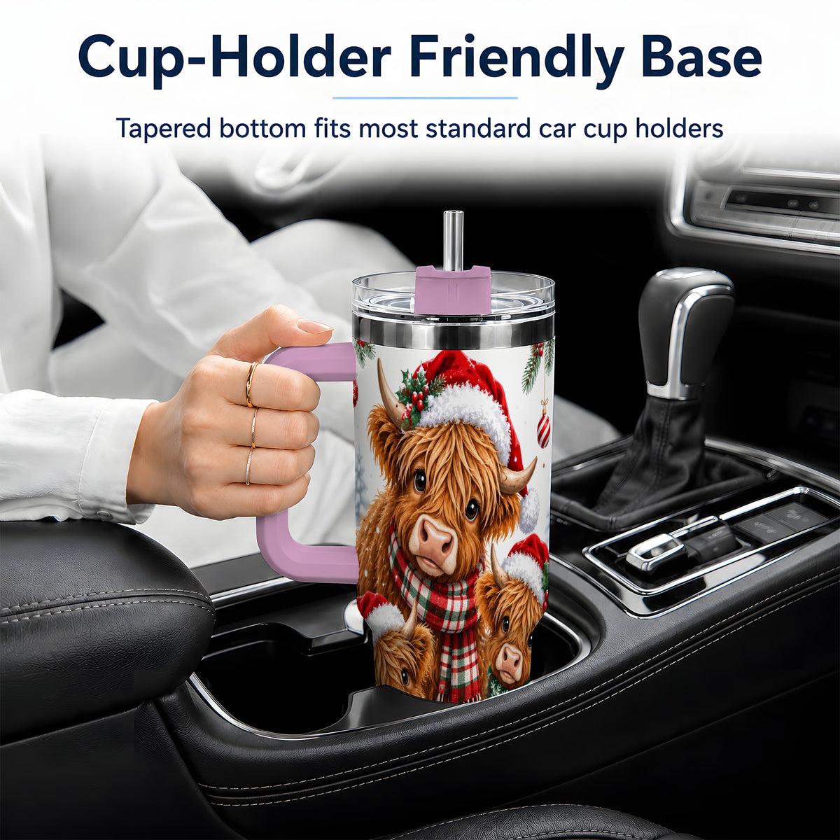 #pl[40oz|Pink] Christmas Highland Cow Tumbler, 40oz Tumbler for Daily Drinks