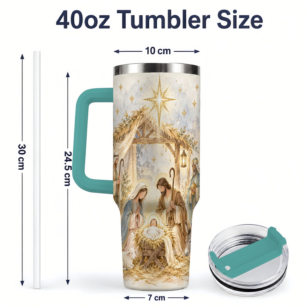 #pl[40oz|Green] Nativity Scene Tumbler, 40oz Tumbler for Water and Iced Drinks