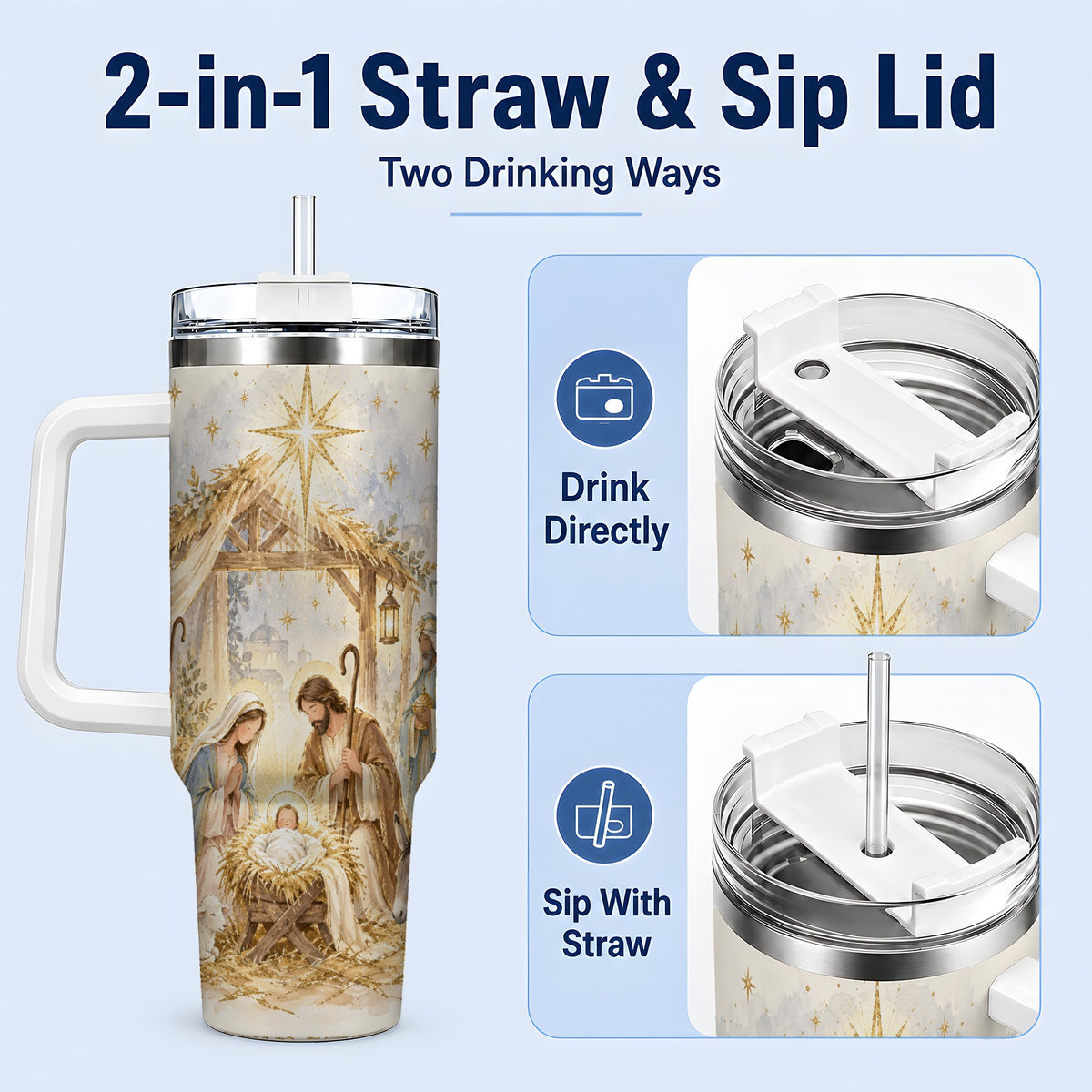 #pl[40oz|White] Nativity Scene Tumbler, 40oz Tumbler for Water and Iced Drinks