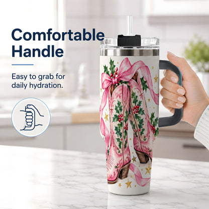 #pl[40oz|Black] Pink Western Boots Tumbler, 40oz Tumbler for Daily Drinks