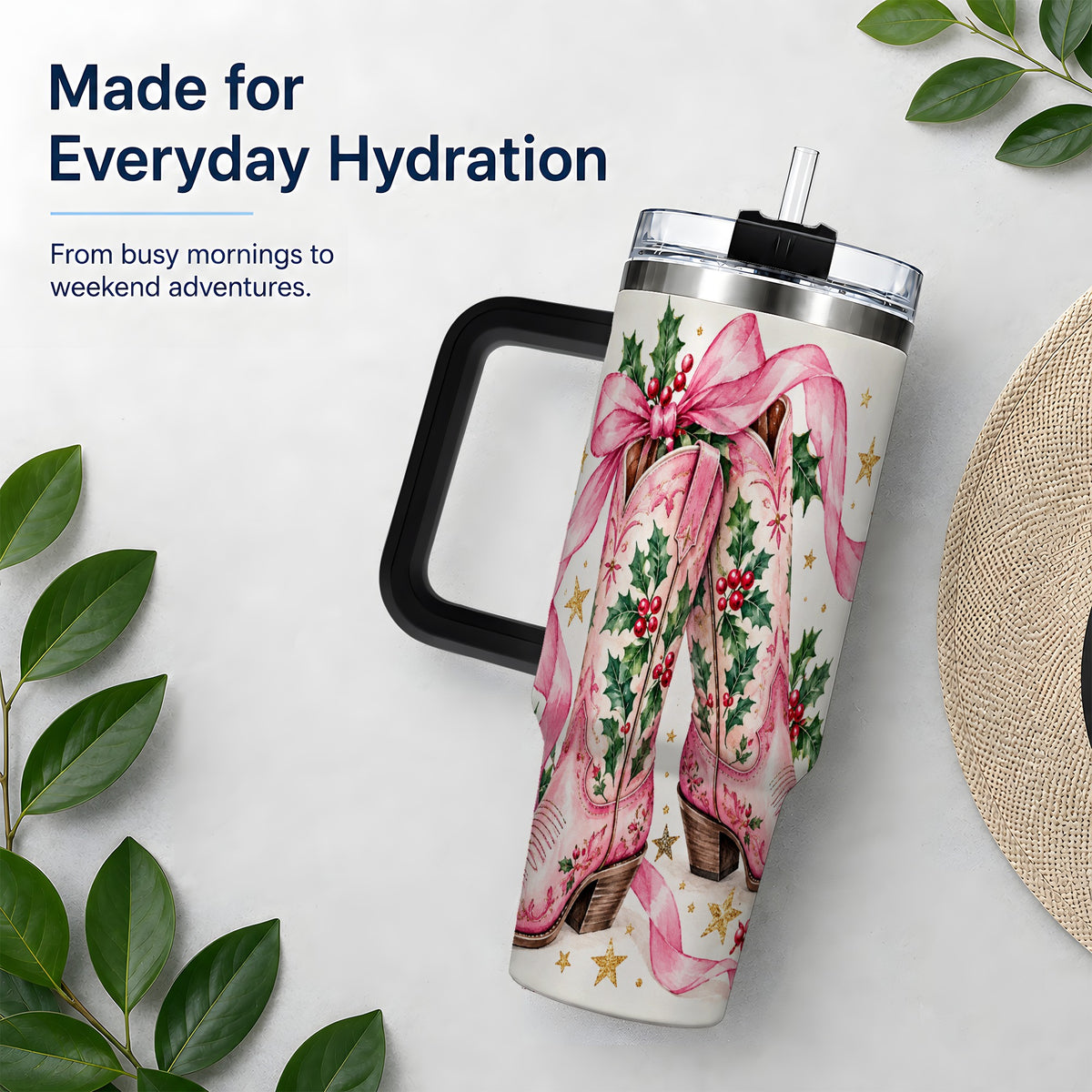 #pl[40oz|Black] Pink Western Boots Tumbler, 40oz Tumbler for Daily Drinks