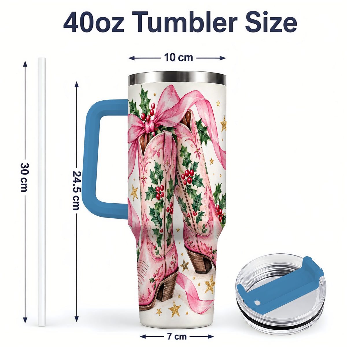 #pl[40oz|Blue] Pink Western Boots Tumbler, 40oz Tumbler for Daily Drinks