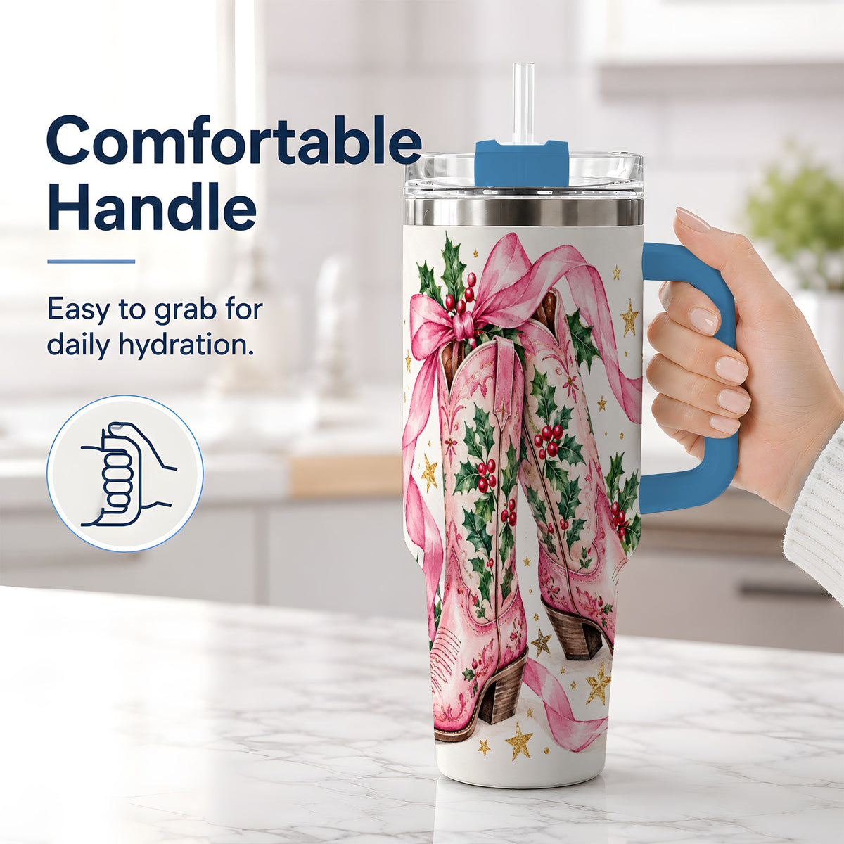 #pl[40oz|Blue] Pink Western Boots Tumbler, 40oz Tumbler for Daily Drinks