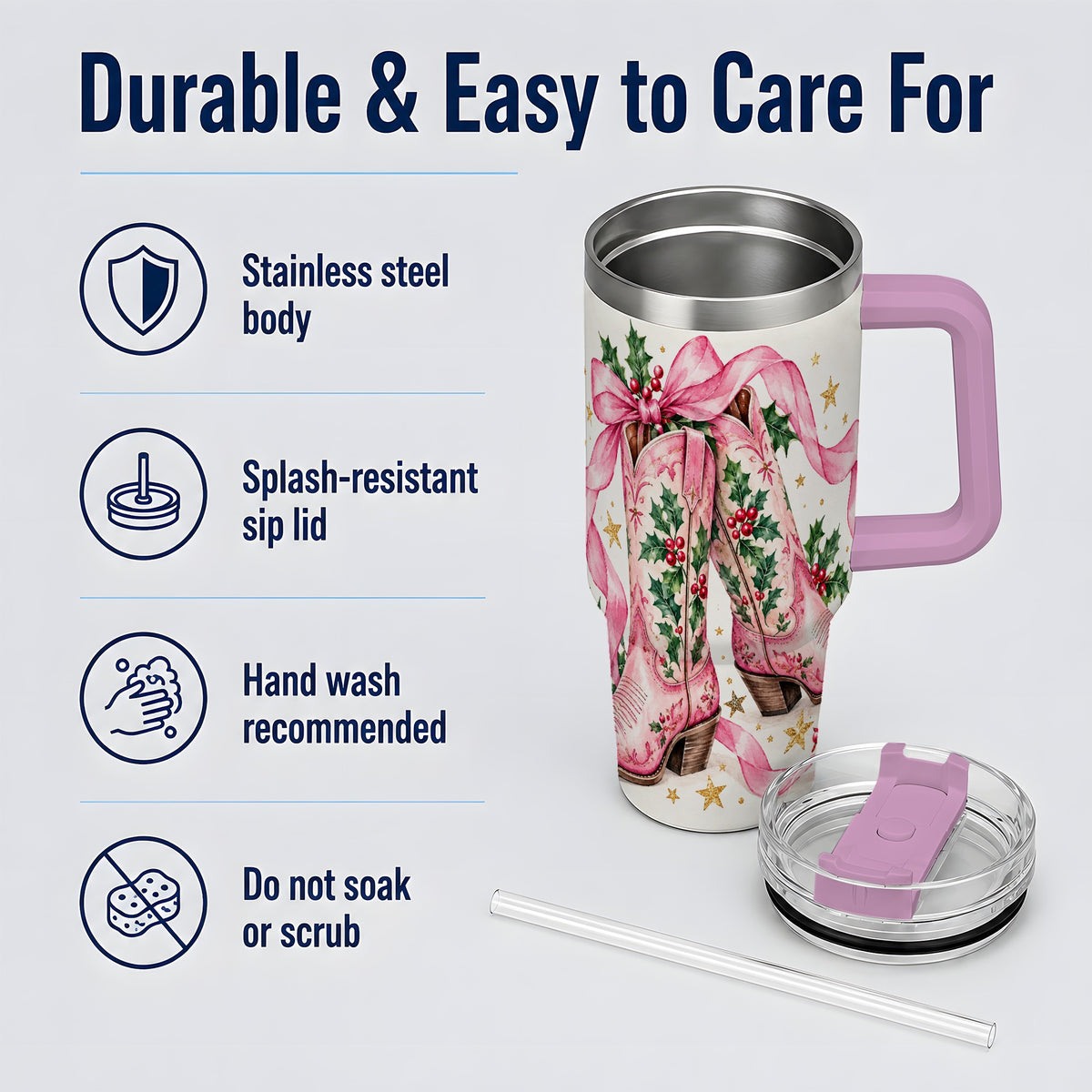 #pl[40oz|Pink] Pink Western Boots Tumbler, 40oz Tumbler for Daily Drinks